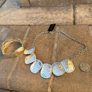 NWT Cookie Lee Silver Statement Necklace + Bracelet